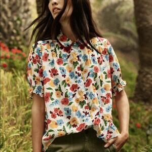 The Great The Smocked Sleeve Kerchief Top Tropical Floral New Size 2 US M